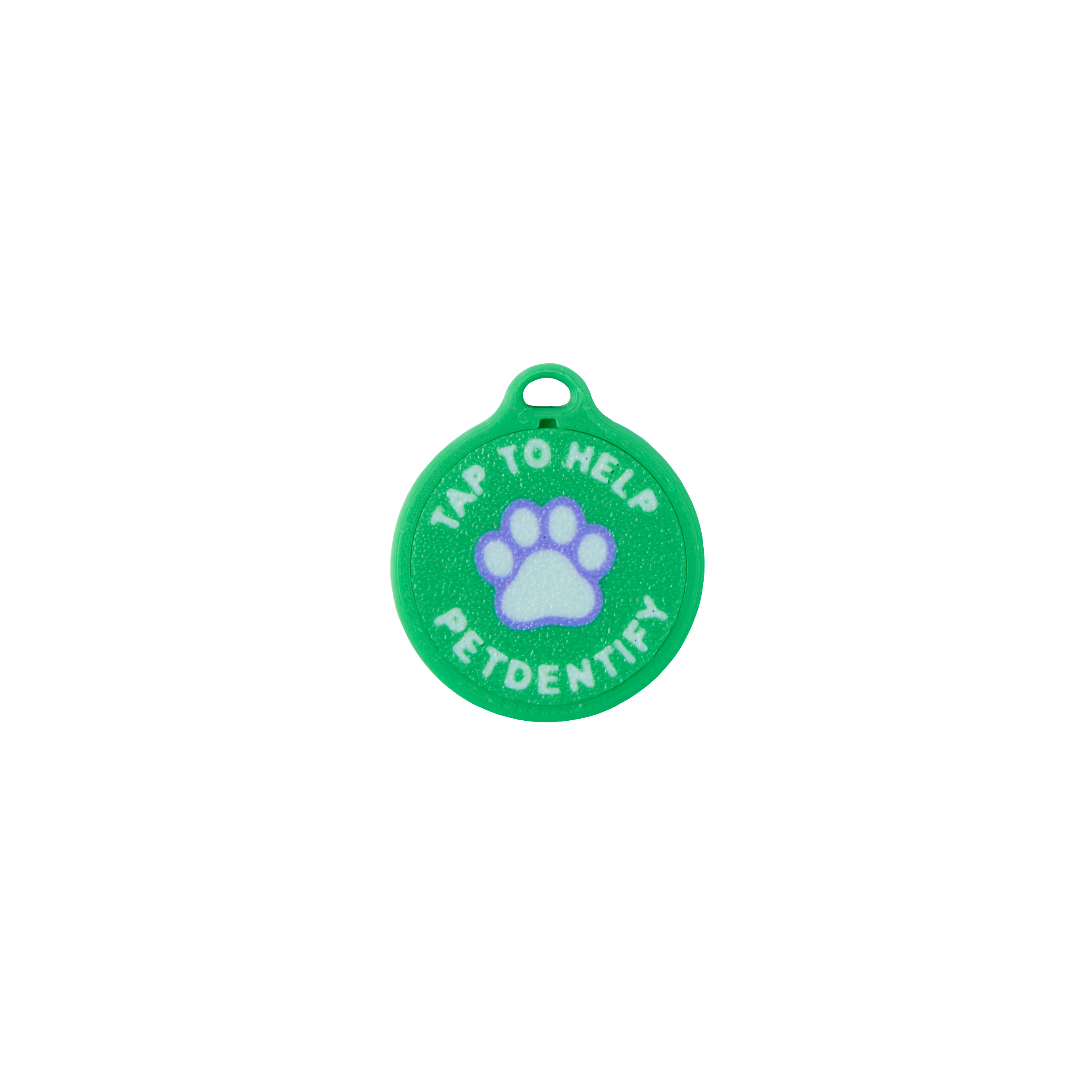 Green PetDentify tag, front