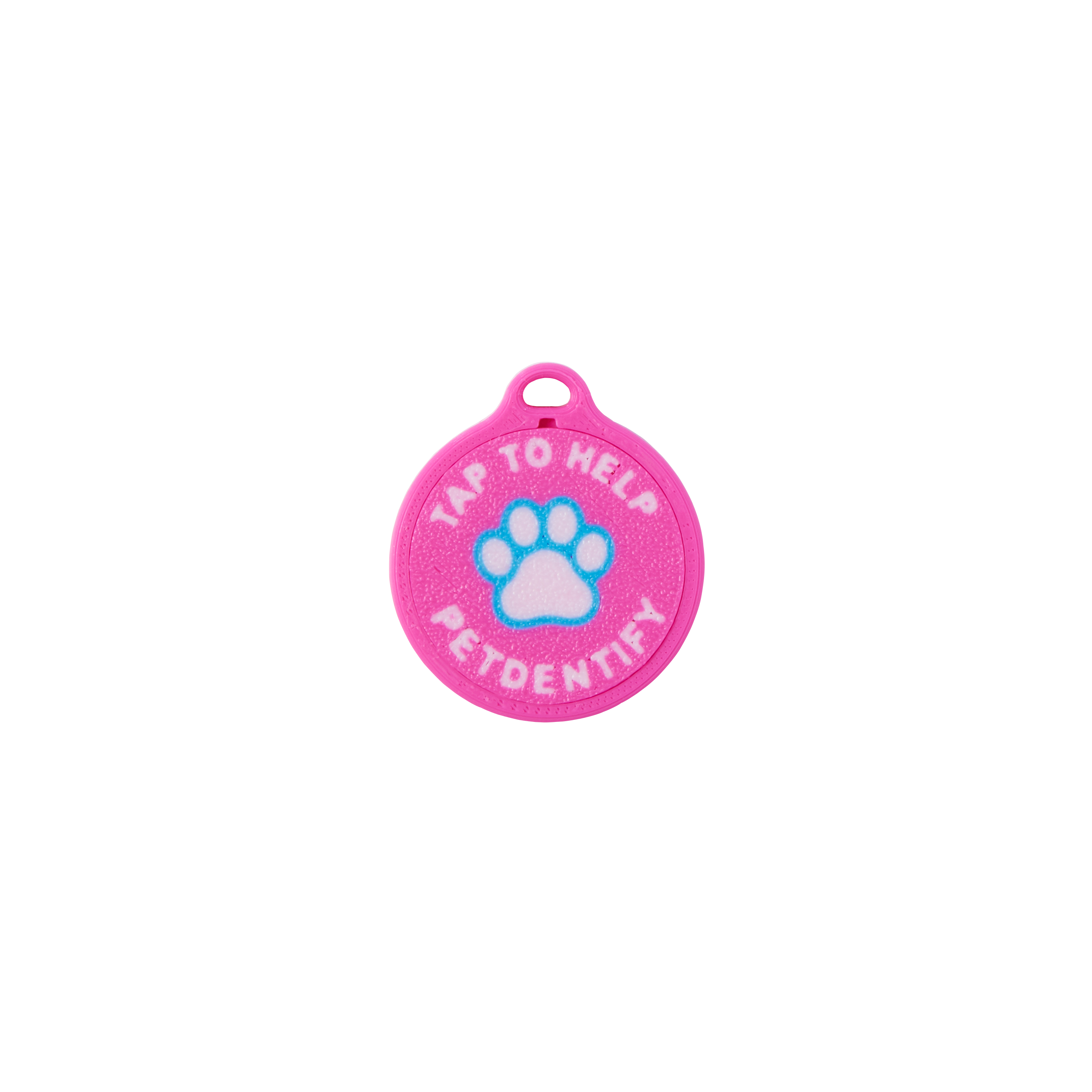 Pink PetDentify tag, front