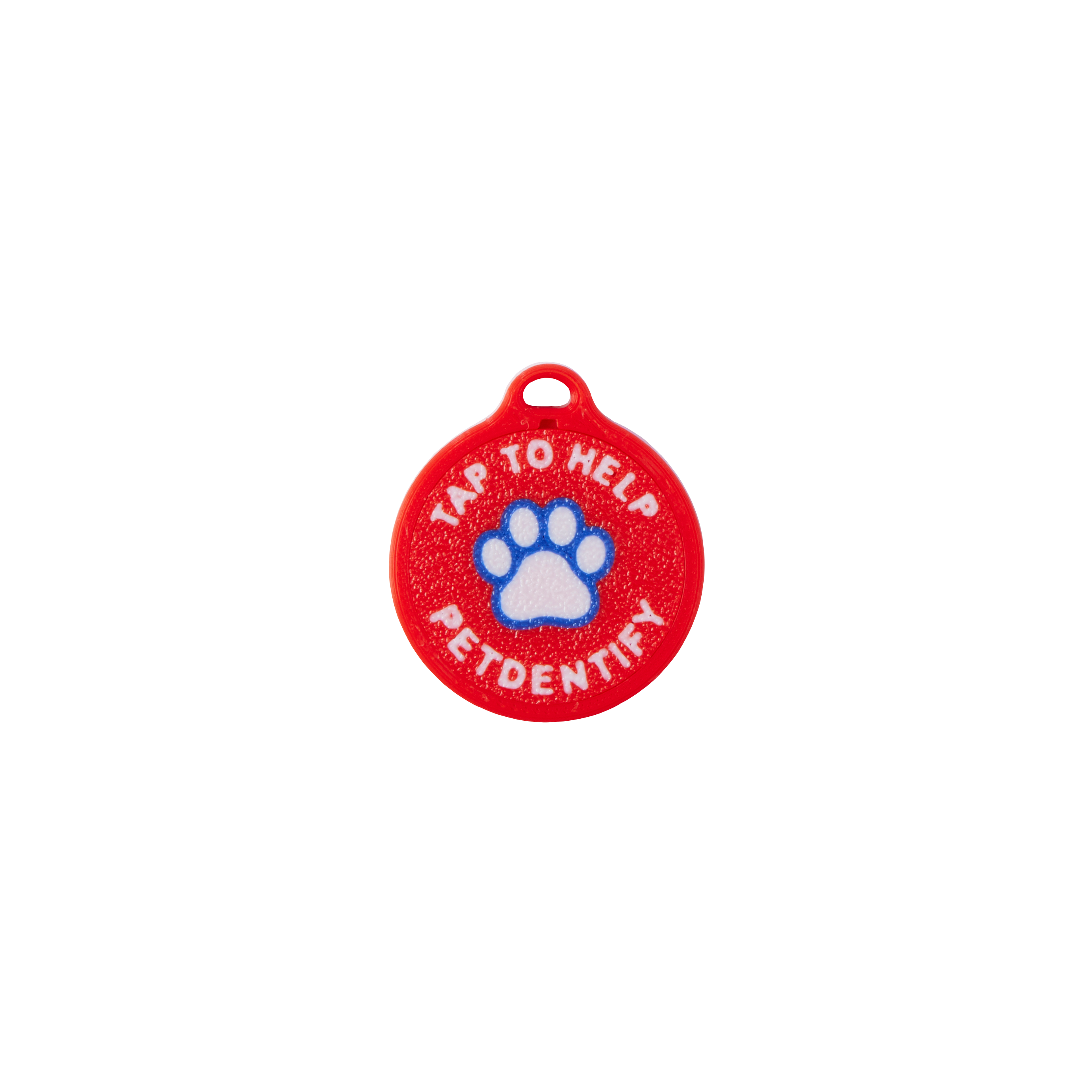 Red PetDentify tag, front
