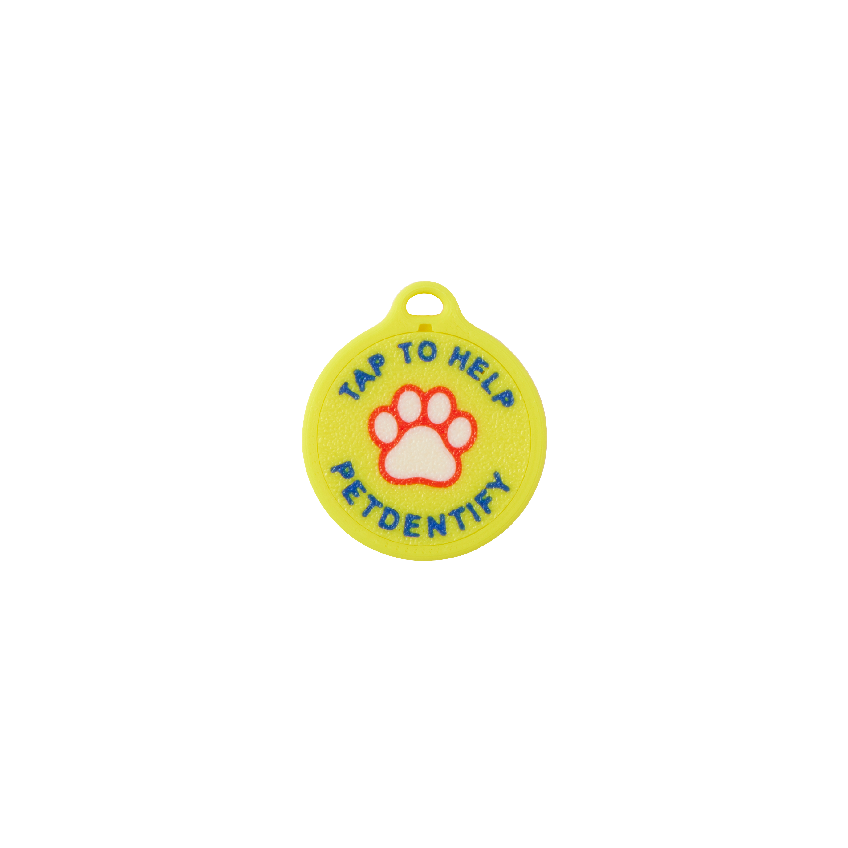 Yellow PetDentify tag, front